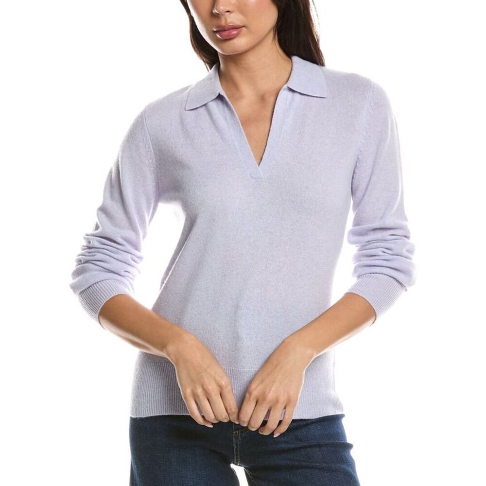 Forte Cashmere Womens  Split Neck 100% Cashmere Polo Sweater, Blue